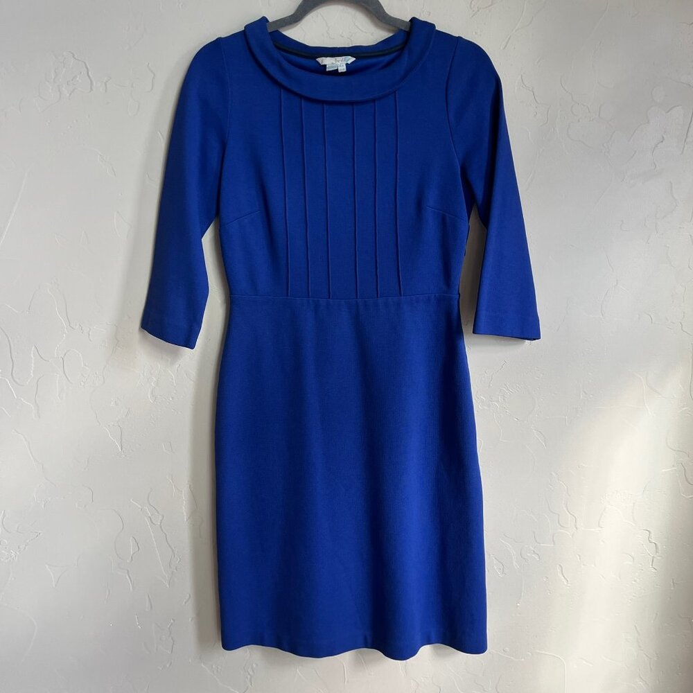 Boden Blue Sheath Dress with Cowl Neck and 3/4 Sleeves for Work